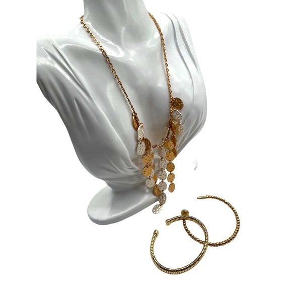 Gold Tone & Silver Tone Coin Fringe Necklace & Bracelet Set N53 - Picture 4 of 6